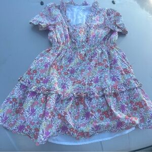 &Merci Multicolored Floral Tiered Ruffled Mini Dress Size Medium